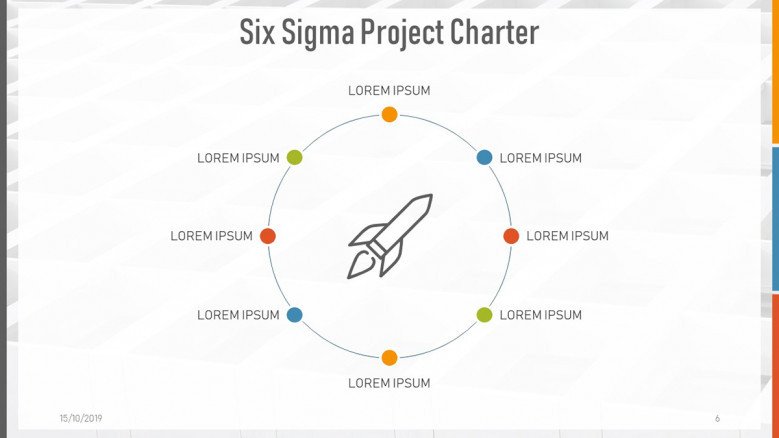 Process diagram of eight steps for a Six Sigma Project Charter Presentation
