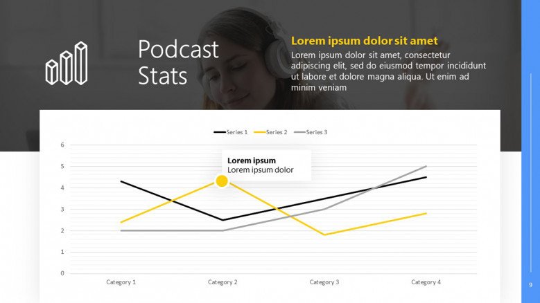 Podcast Statistics Slide with a line chart