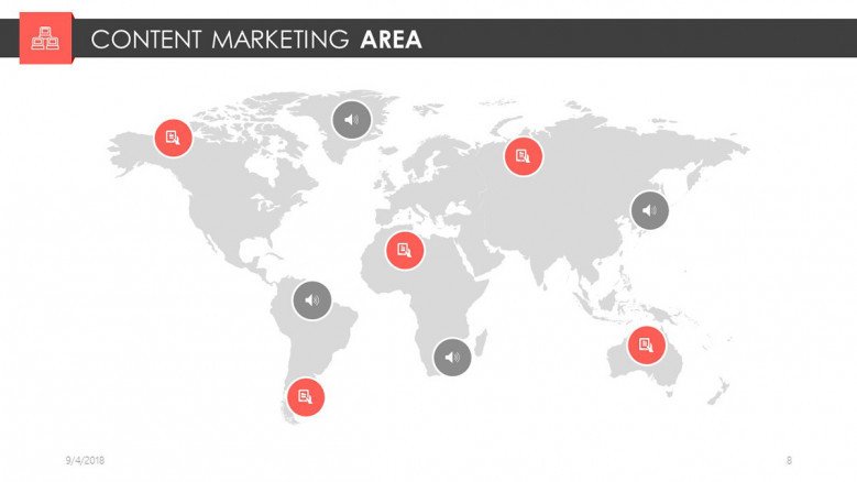 world map continent marketing area slide for digital marketing presentation