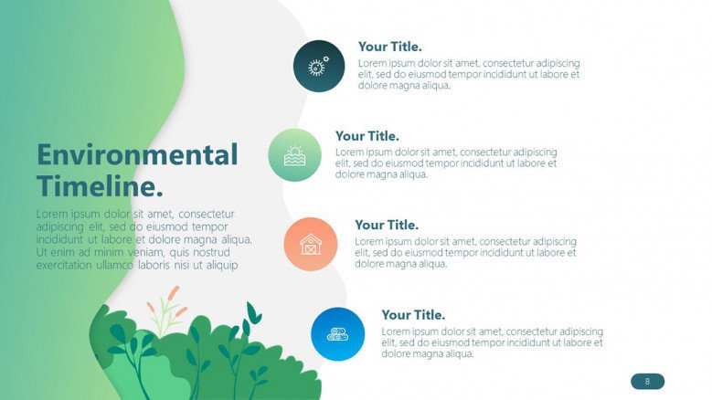 environmental timeline slide with four key steps in text and icons