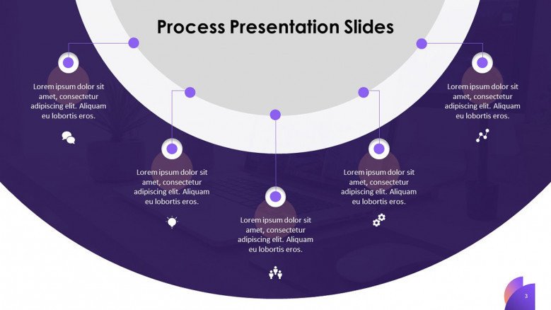 process slide in five steps circle chart