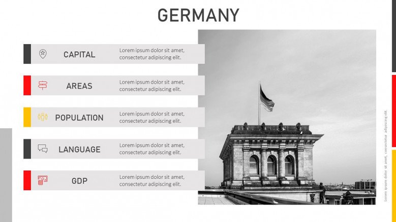Germany General Information Slide with a black and white image of a monument