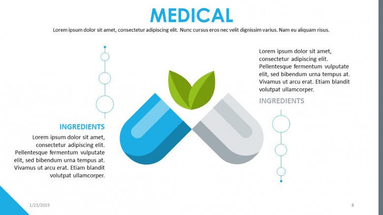 medical presentation with pill illustration and text