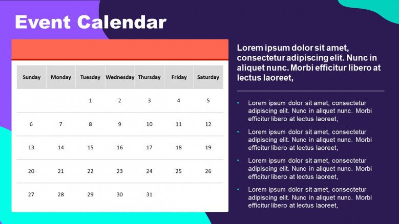 Event Calendar in blank