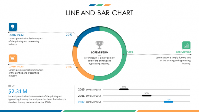 business presentation in line and bar chart