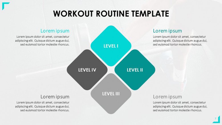 Workout Intensity Levels Slide featuring a four-step diagram