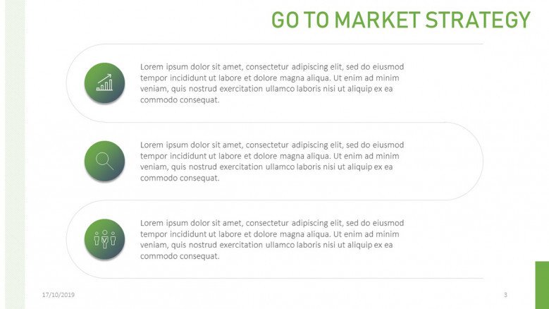 Three-Stages Vertical Diagram for a creative Go To Market Presentation