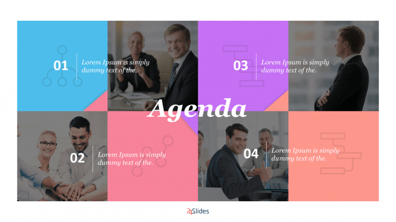 Agenda slide with multiple colours