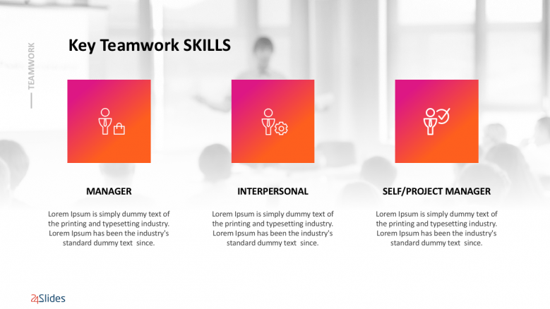 Management teamwork slide with three key teamwork skills