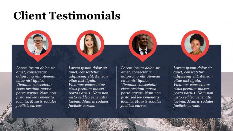 Dark-themed Client Testimonials Slide