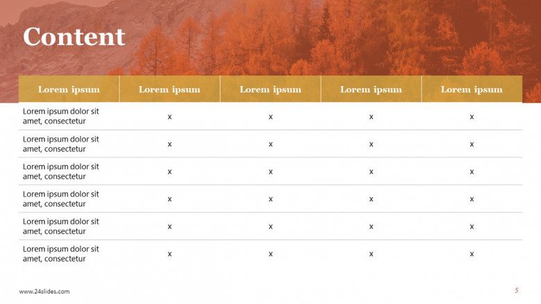 Autumn PowerPoint Table Chart