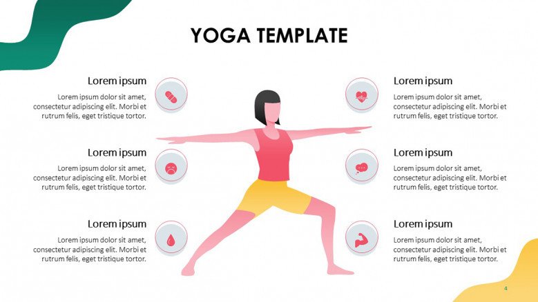 benefits of yoga with health icons and a female illustration