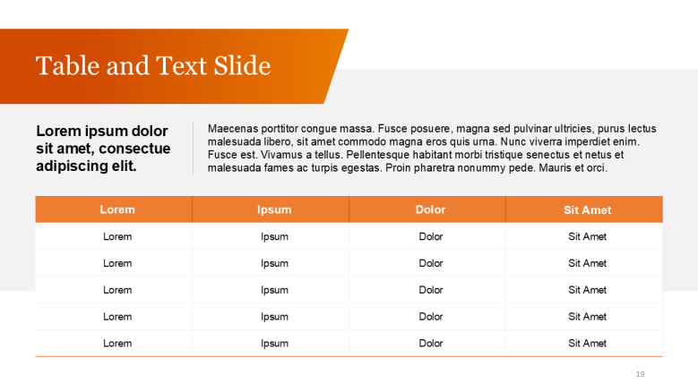 Table and text slide