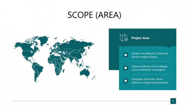 Project's scope slide with a world map graphic and blue text box