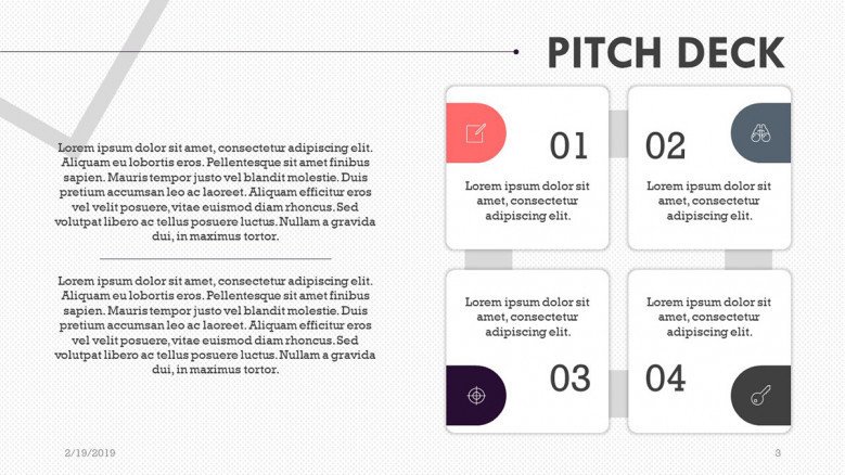 pitch deck presentation in matrix chart with text box
