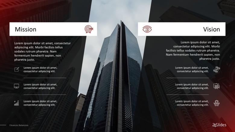 vision and mission slide with text and icon