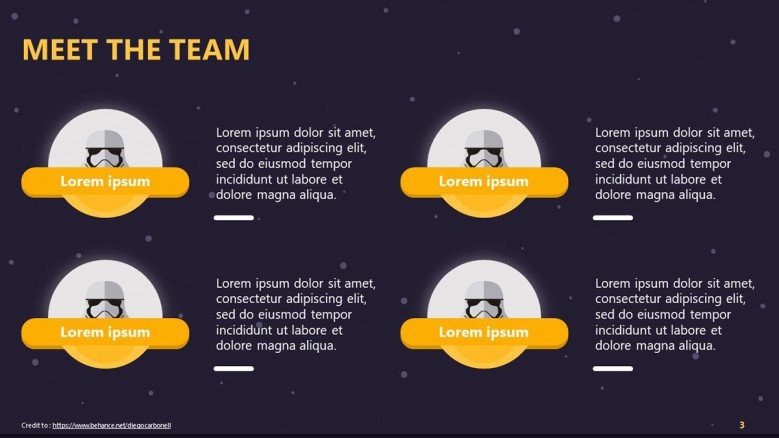 Creative meet the team slide with stormtroopers avatars