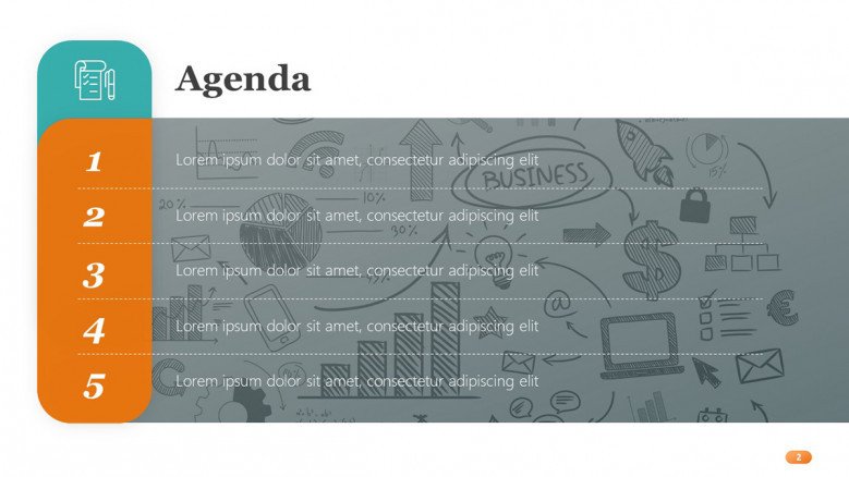 Agenda Slide with business doodles as background