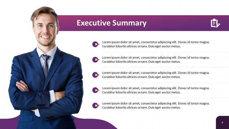 Executive Summary Slide for a Business Plan Presentation