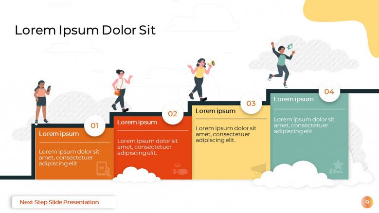 Four steps diagram with people walking on top