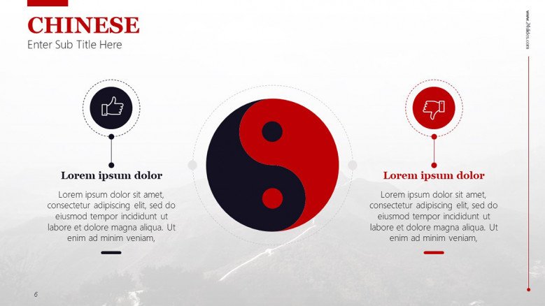 Chinese yin yang symbol and icons to display advantages and disadvantages or pros and cons