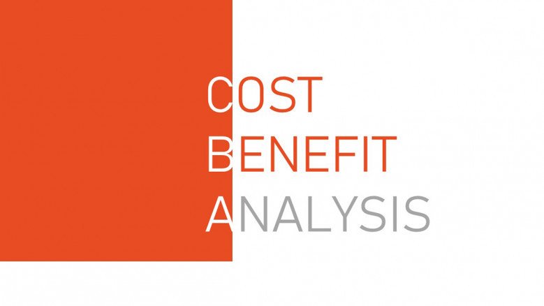 Cost Benefit Analysis PowerPoint Template in white and orange