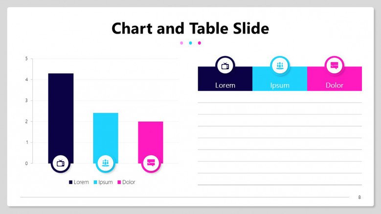 Quiz results slide with column bar charts and table