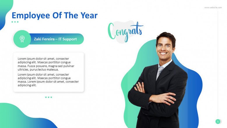 'Employee of the Year' congratulatory slide with image and text