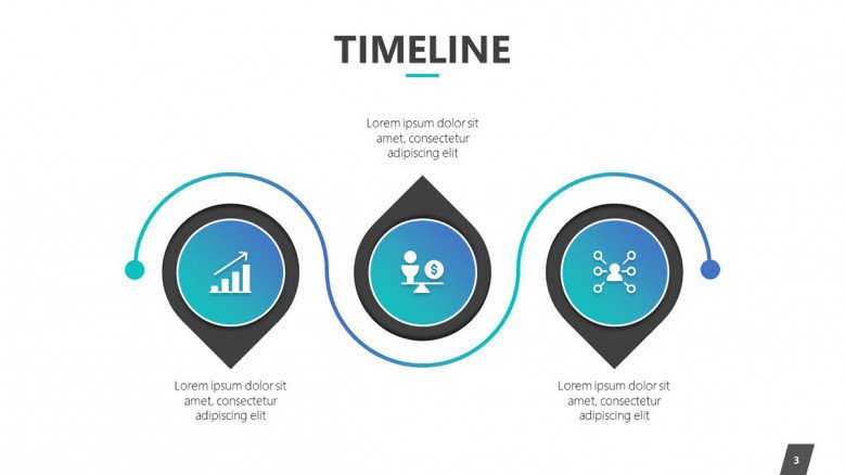 timeline slide in three segments with icons