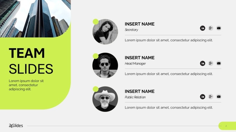 team slide in three circles for profile