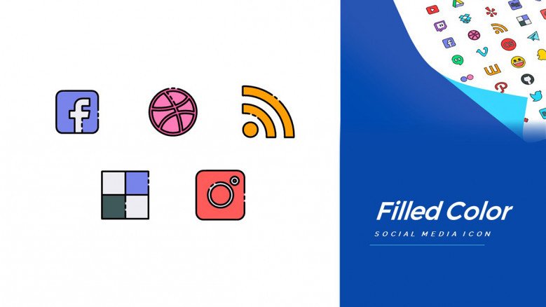 Color filled icons of Social Media apps