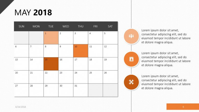 may 2018 calendar with bullet points and description