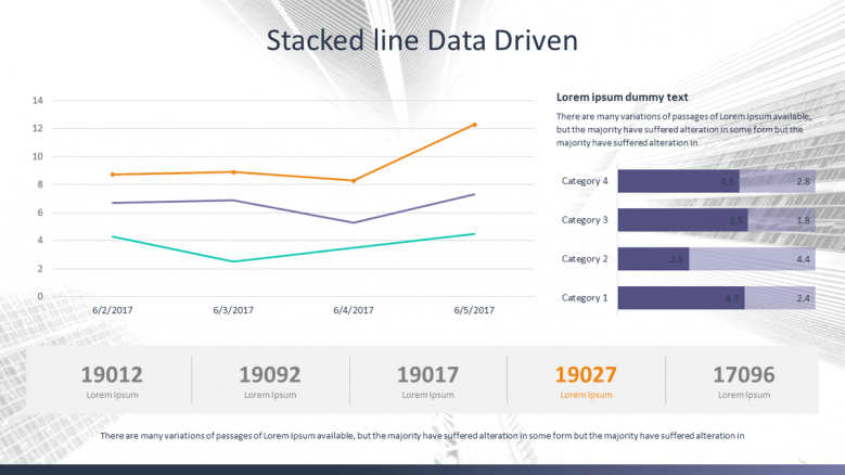 stacked line data driven chart for corporate data presentation