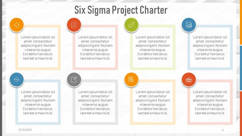 Text boxes for a Six Sigma Project Charter Presentation