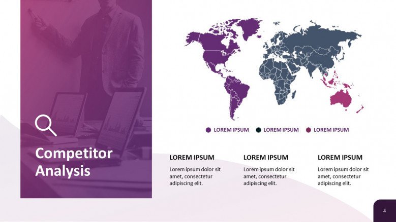 Competitor Analysis Slide with a world map graphic
