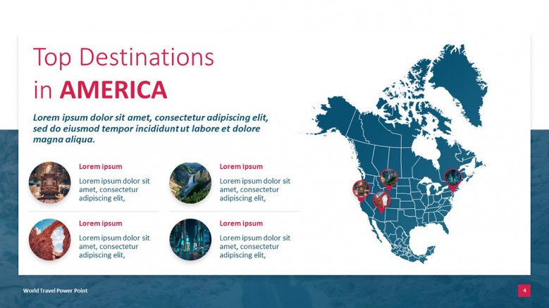 PowerPoint Map Slide for Top Destinations in America