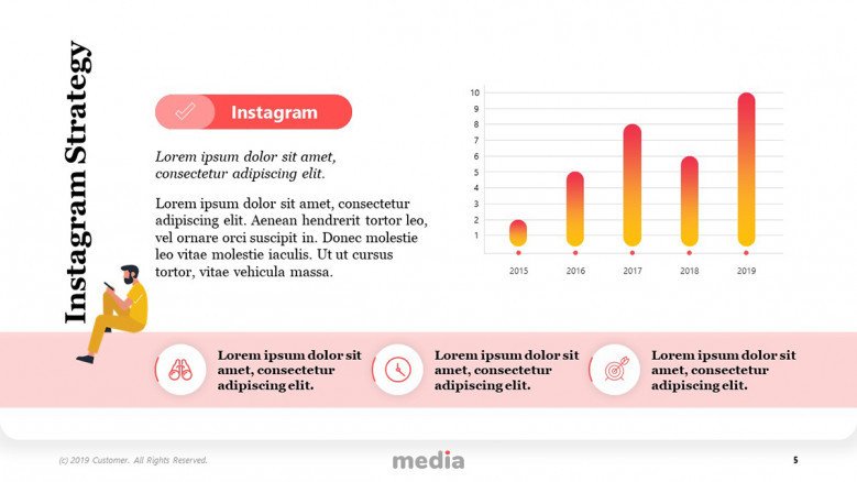 Instagram Strategy Template with playful column chart and icons