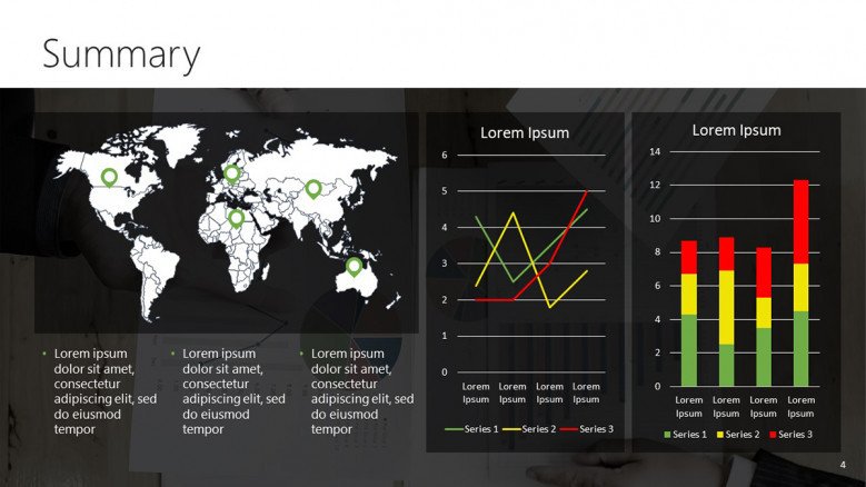 Worldwide Dashboard Slide in PowerPoint with a global map