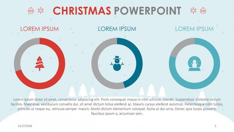three compared circle chart in christmas theme presentation