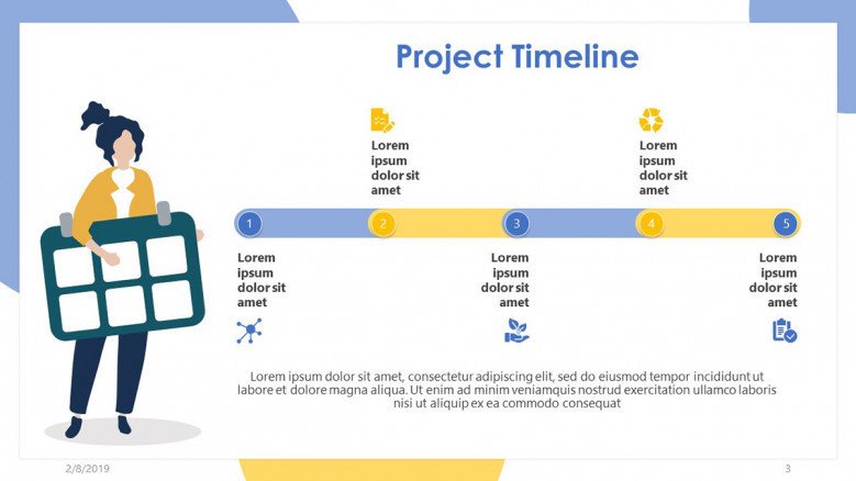 project timeline in bar chart with five time period