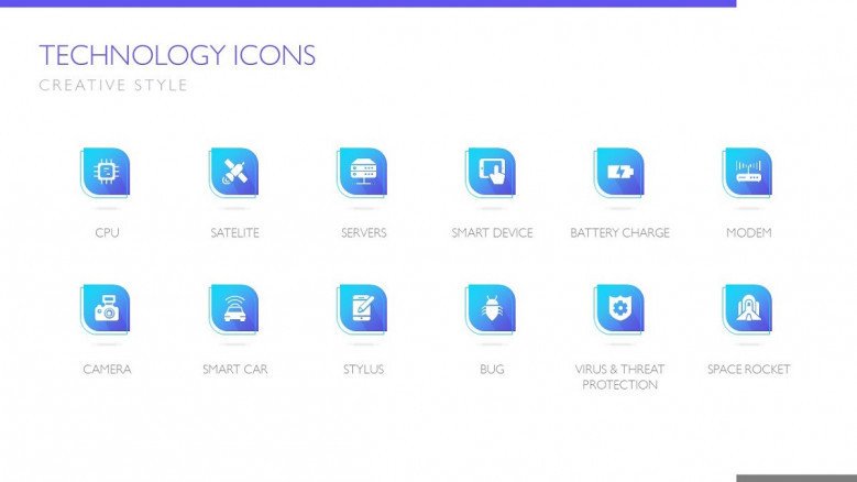 technology icon pack in blue with creative style