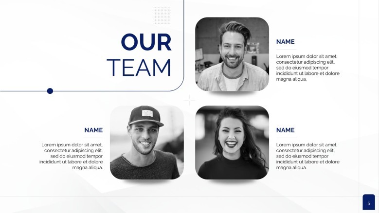 Meet the Team Slide with images for a Pitchbook presentation