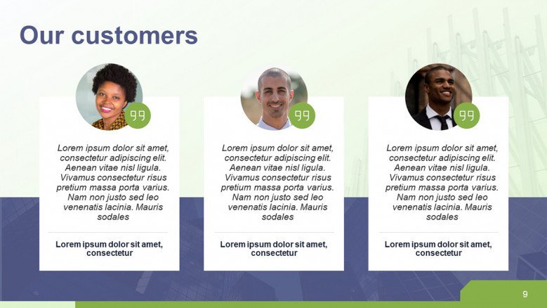Company Customers PowerPoint Slide for testimonials and reviews