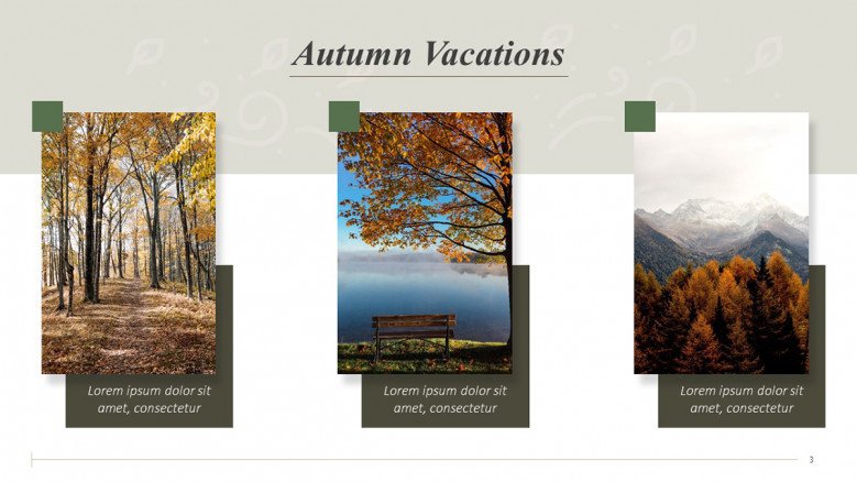 Autumn vacations slide with three landscape images