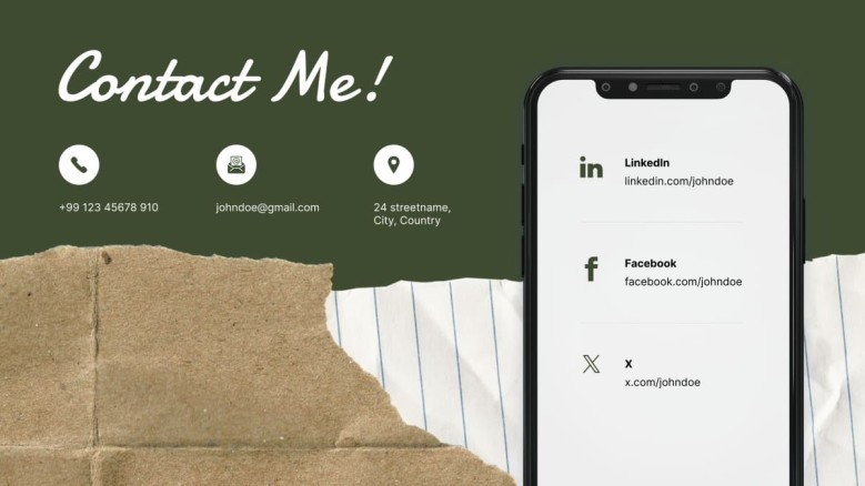 Contact information Slide for a creative resume presentation