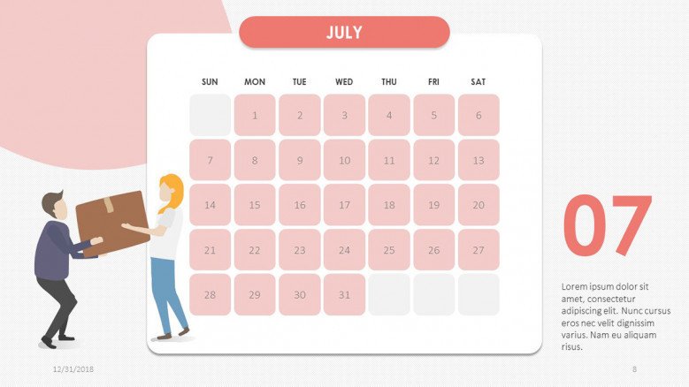 2019 calendar july in creative style with illustration