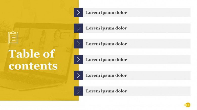Yellow Table of contents PowerPoint slide