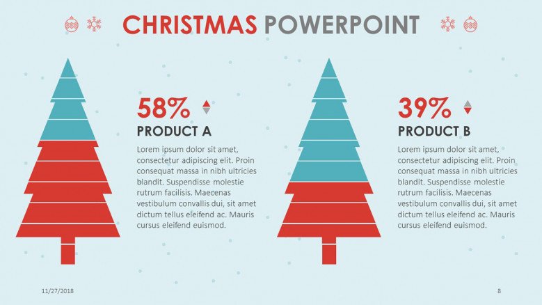 compared data percentage slide in pine tree illustration for christmas themed presentation