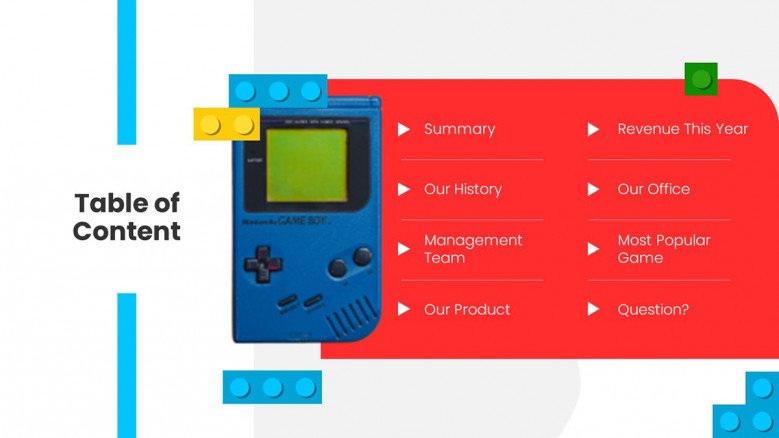 Table of Content Slide for Nintendo Presentation