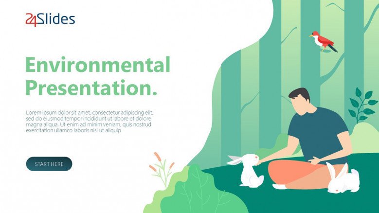 environmental presentation welcome slide in playful design with illustration